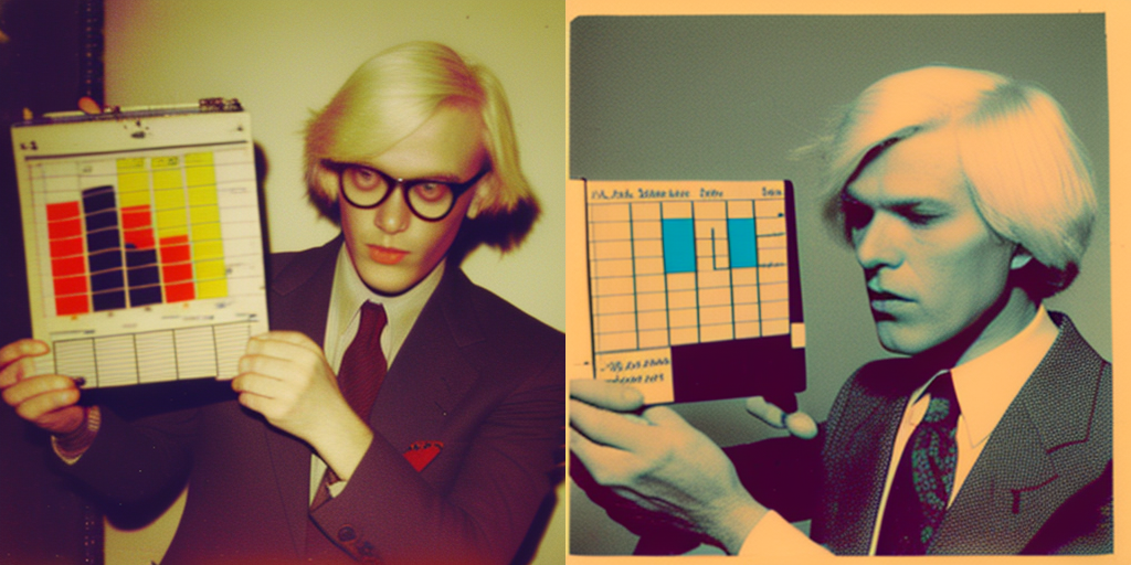 Warhol presenting charts and graphy